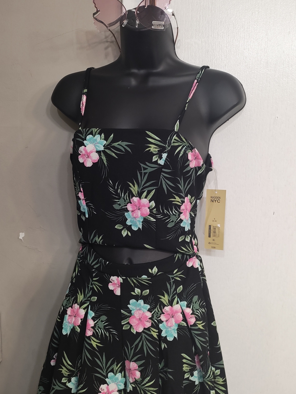 Madden NYC🔥Floral Black Two-Piece Crop Top & Skort Set( Butterfly Shades Incl.)